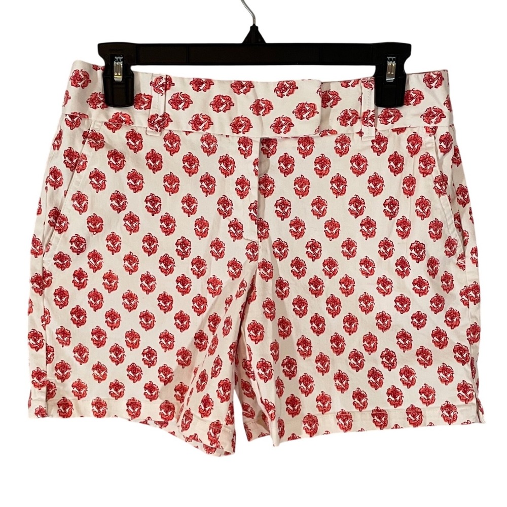 LOFT Ann Taylor Womens The Riviera Chino Shorts Red Floral Print Sz 4 White